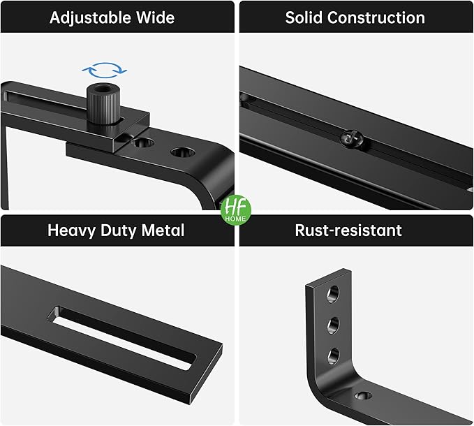 HFHOME 6PCS Adjustable Planter Box Brackets, Brackets for Window Boxes Planters Hanging Flower Box Holders, Wall Mount Holder for Windowsills, Garden, Fences, and Balcony - Black (Patent Registered)