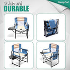 SUNNYFEEL Camping Directors Chair, Heavy Duty,Oversized Portable Folding Chair with Side Table, Pocket for Beach, Fishing,Trip,Picnic,Lawn,Concert Outdoor Foldable Camp Chairs