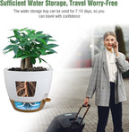 12 inch Large Self Watering Pots, Plastic Planters with 60oZ Removable Deep Reservoir and Multi Mesh Drainage Holes for Indoor Outdoor Garden Plants and Flowers, White with Brown