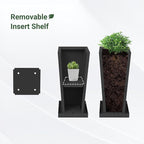 Tall Planters 20" H - 2 Pack, Tapered Pots with Drainage Insert Shelve & Trays, Metal Outdoor Planter Box for Porch, Garden, Patio, Yard (Black)