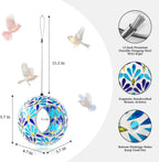 VOREEN Mosaic Glass Bird Feeder, Handcrafted Hanging Fly-Through Feeder for Outdoor Garden & Backyard, Decorative Wild Bird Feeder with Steel Wire Cable – Cool Blue Leaf Mosaic Style