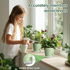 6 inch Self Watering Pots for Indoor Outdoor Plants, 3 Pack Flower Plant Pots with Drainage Holes and Clear Reservoirs, Visible Water Level, Plastic Planters with Wicking Rope, Green