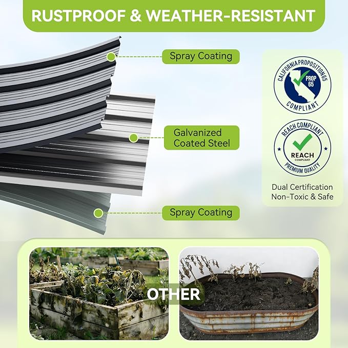 Ohuhu 8x3x1.5FT Metal Raised Garden Bed Outdoor, Reinforced Galvanized Steel Rustproof Planter Box, 100% Non-Toxic, 269 Gal Large Capacity Heavy Duty Raised Beds for Vegetables Flowers Herbs 2-Pack