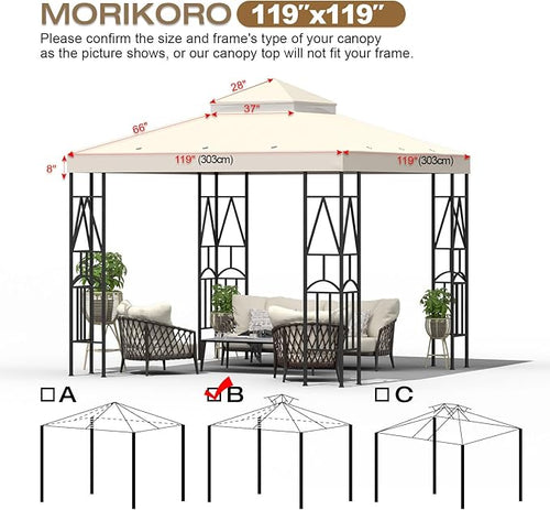 10x10 Canopy Replacement Top Double Tiered Gazebo Cover for Yard, Patio & Garden Durable Sunshade Replacement (Beige)
