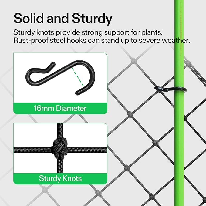 VIVOSUN 4 x 4Ft. Elastic Trellis Netting with 4 Hooks for Climbing Plants, Vegetables, Fruits, and Flowers, 2-Pack