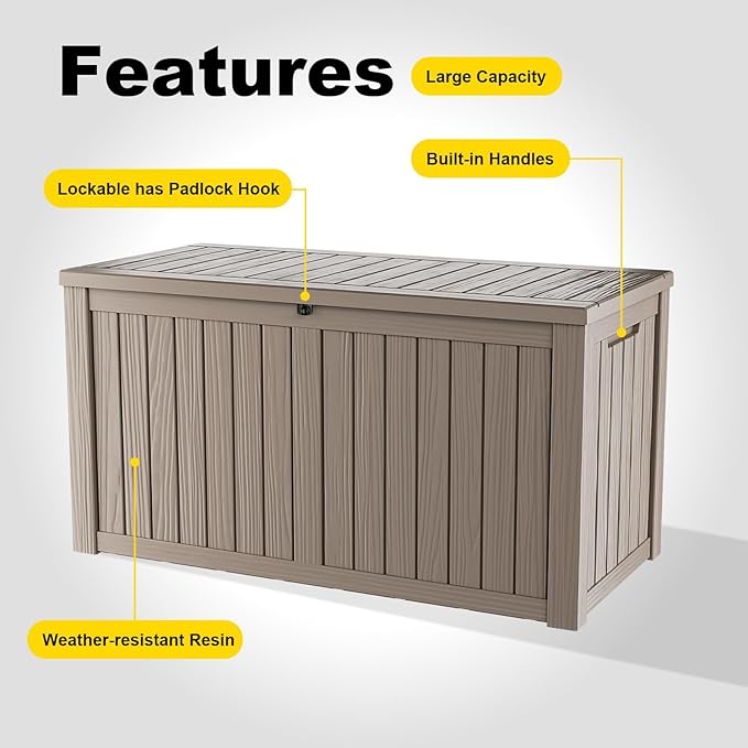 EasyUp 180 Gallon Outdoor Deck Box Waterproof, UV Resistant Resin Outdoor Storage Box with Hydraulic Rod for Delivery, Porch, Patio and Garden, Gray