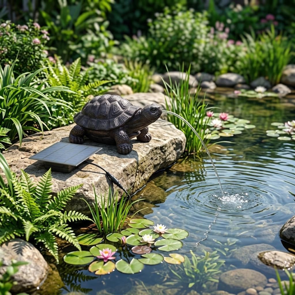 Pond Spitter, Pond Fountain Brown Resin Turtle Fountain, 7.6 * 5.1 * 3.5in | Solar-Powered Water Aerator, For Small Ponds & Garden Decor, Decorative Pond Feature