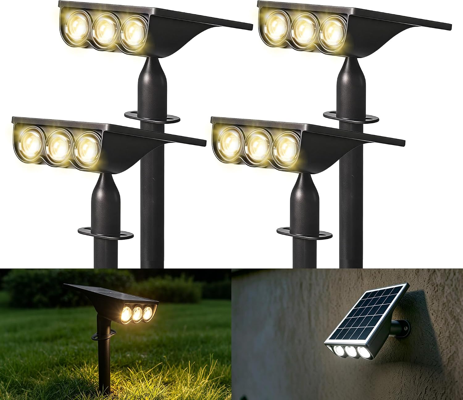 Solar Spot Lights Outdoor Waterproof IP65, 2 Lights Modes Solar Powered Landscape Lights，Outside Pathway Lights for Sign Garden Yard Walkway Driveway Decorations (4 Pack-White &Warm White)
