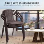 VINGLI PE Rattan Outdoor Dining Chairs Set of 2, Plastic Stackable Patio Chairs for Indoor, Porch, Restaurant, Garden, Brown