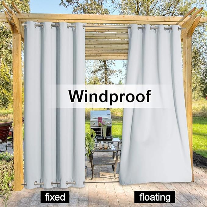 NICETOWN Privacy Outdoor Curtain for Patio, Waterproof Thermal Insulated Light Blocking Top and Bottom Rustproof Grommets, Wind Resistant Drape for Porch, 1 Pack, W84 x L108 inches, Greyish White