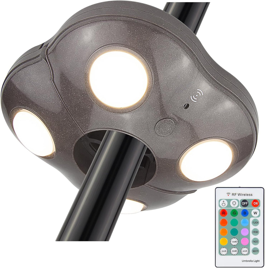 BIGMONAT Patio Umbrella Light Battery Operated, Outdoor Table Umbrella Lights with Remote and Timer, Color Changing Pole Light, Wireless Tent Lights for Camping, Brightness Dimmable, 250 Lumens