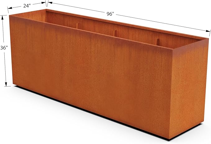 Plantercraft Large Rectangular Planters for Outdoor Plants - 96 Inch Corten Steel Planter, Extra Large Outdoor Planter Box for Patio Privacy & Landscaping