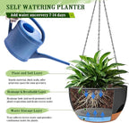 Hanging Planters for Outdoor Indoor Plants, 2 Pack 12 Inch Hanging Basket Plants Outdoor, Self Watering Hanging Planter with Plant Hanger for Garden Home Decoration (2 Type Plant Hangers Black)