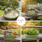 Ceramic Bird Bath for Outside on Ground，Heavy Duty Bird Feeders,Birdbath for Outdoors, Green Bird Baths Bowl for Garden,Table Deck, Balcony, Lawn (Bowl Only)