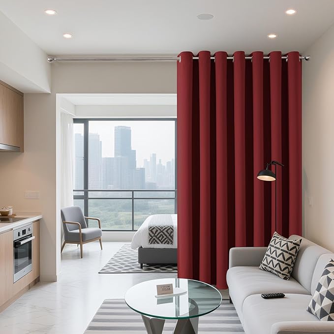 Joydeco Blackout Patio Sliding Door Curtains 84 Inches Long, Grommet Privacy Room Divider Curtains, Extra Wide Thermal Blackout Drapes for Bedroom Living Room (Burgundy Red, 80Wx84L, 1 Panel)