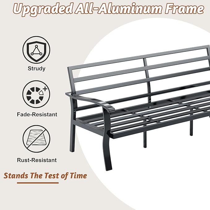 HOMREST Outdoor Couch Aluminum Patio Furniture Sofa, 3-Seat All-Weather Metal Outdoor Patio Furniture with Cushions, Grey