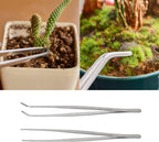 2 Pcs 12 Inch Long Handle Stainless Steel Straight and Curved Tweezers Nippers, Set with Serrated Tips Comfortable Ridged Handle for Garden, Kitchen, Indoors and Outdoors