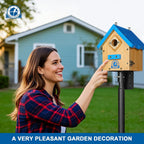 SISTERBIRD Birdhouses for Outdoors, Blue Hanging Wren House, Warming Gifts | Premium Wooden Bird Houses for Outside, Classic Cabin Design Wooden Bird House Red-Breasted Nuthatch Wren Chickadee