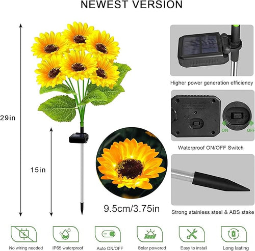 4 Pack with 24 Solar Sunflower Lights Outdoor Decorative Lights for Garden, Birthday Gift for Mom and Friends, IP65 Waterproof Sunflower Garden Stake Lights for Yard Patio Lawn Pathway