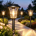 XMCOSY+ Solar Pathway Lights, 6 Pack Waterproof IP65 Solar Lights Outdoor | 40LM Glass Metal Landscape Lighting for Garden, Yard, Driveway, Walkway (Warm/Cool White)