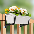 Window Box Brackets, Adjustable Planter Box Brackets, Heavy Duty Iron Flower Box Bracket for Deck Railing with Upgraded Bottom Support - Ideal for Balconies, Fences, and Gardens (4 Pack)