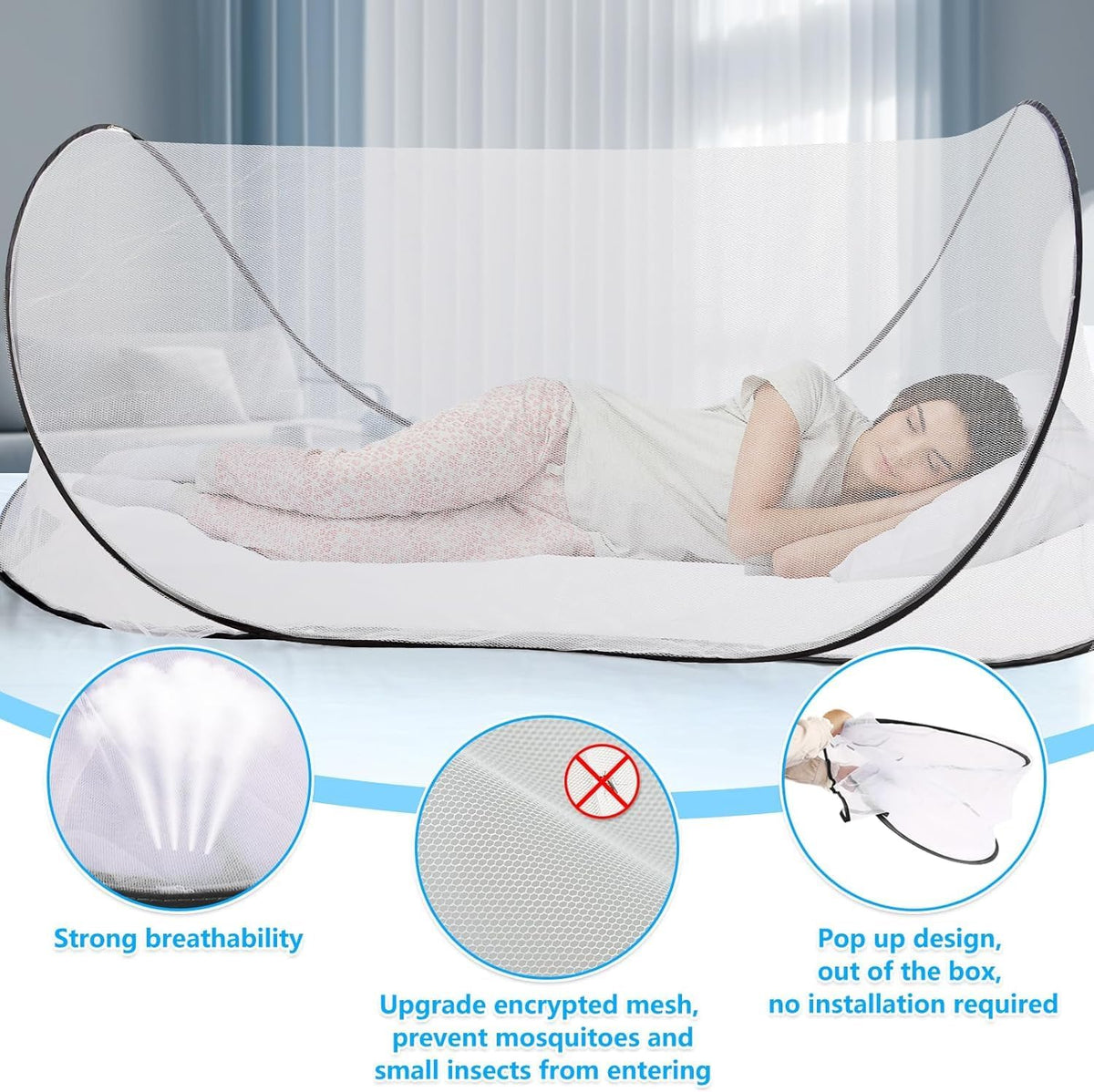 78*31*23 inch large pop up mosquito net, portable, close-up detail