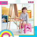 Delxo Folding Step Stool,11 Inch Non-Slip Foldable Step Stools for Kids and Adult,Portable Lightweight Small Folding Stool with Handle for Kitchen Bathroom in Pink,1 Pack