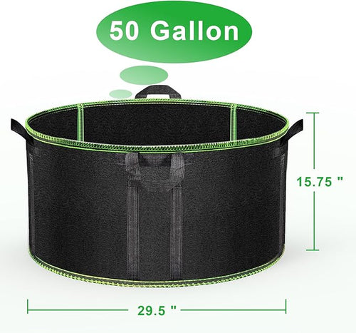 50 Gallon Large Grow Bags 3 Pack - 320G Thickened Nonwoven Aeration Planter with Reinforced Handles, Heavy Duty Black Cloth Pots for Garden Outdoor Large Plants Vegetables Flowers