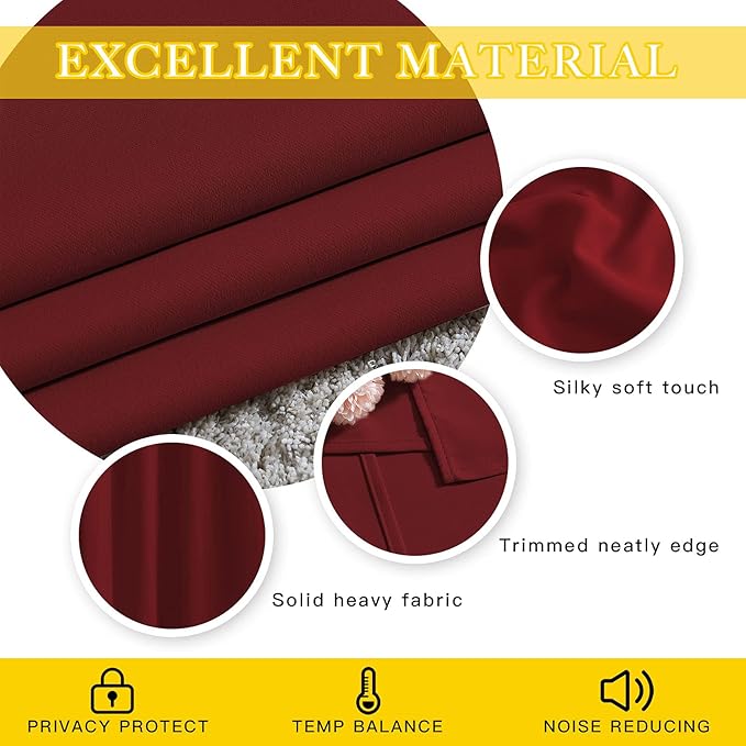 NICETOWN Glass Door Curtain for Windows, Extra Wide Thermal Insulated Curtain Panel Room Darkening Curtain Drape for French Door (Burgundy Red, W80 x L95, 1 Piece)