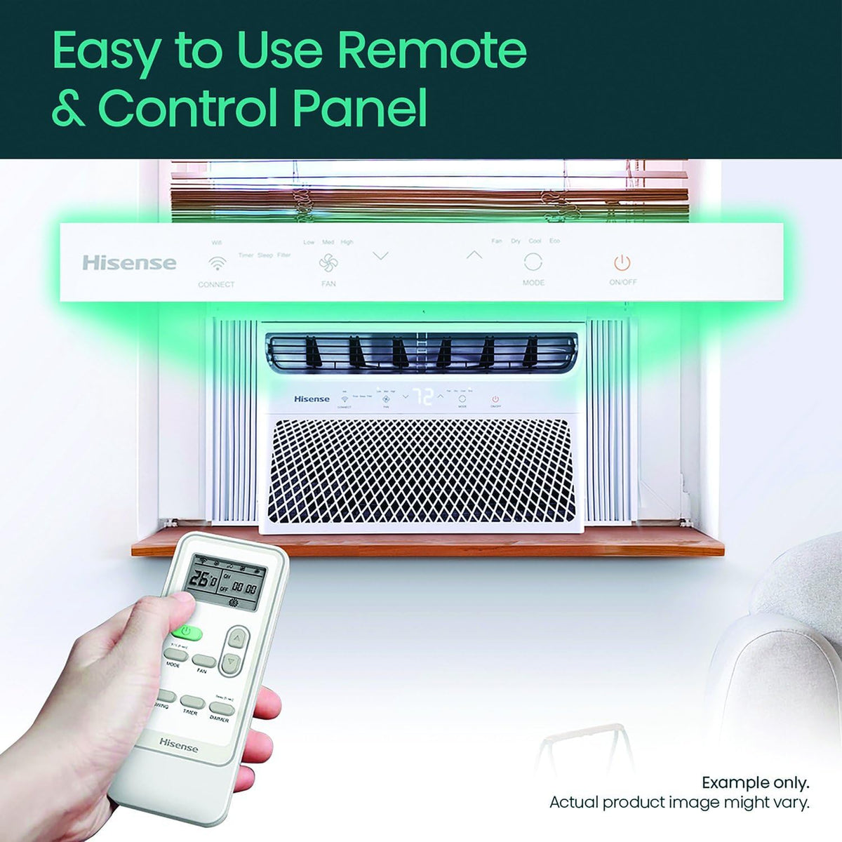 hisense 14,000 btu window air conditioner, wi-fi smart, side view