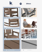KINGYES HDPE Outdoor Rocking Chair Set of 4, Widened Seat Patio Rocking Chair, Oversized All Weather Patio Rocker, Brown