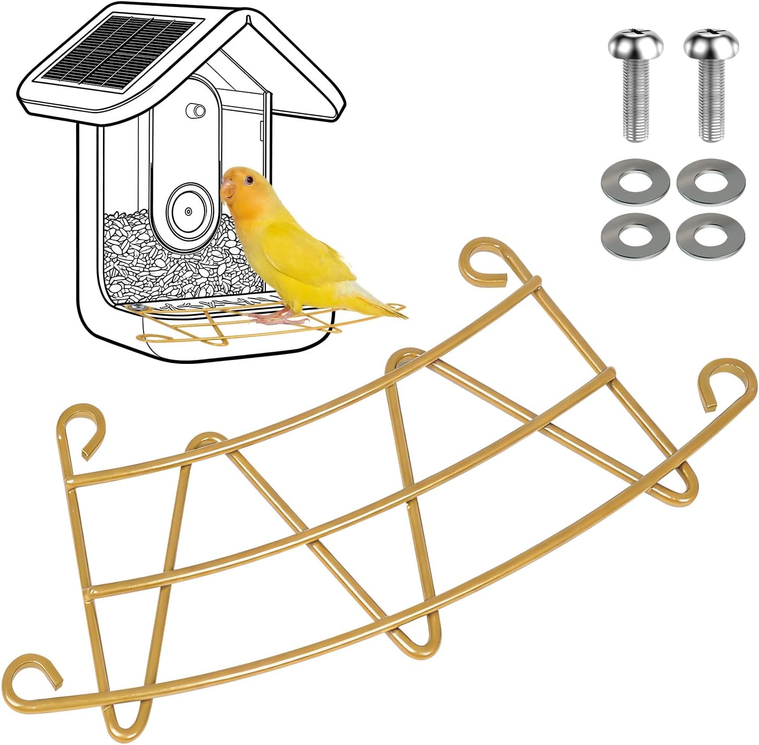 Perch Extender for Bird Buddy, Gold Metal Accessories for Bird Buddy, Custom-Fit Extended Perch with Screws and Washers, Durable Weather-Resistant Add-On for Bird Watching