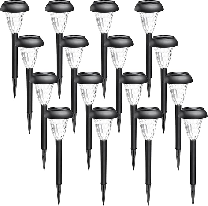 GIGALUMI 16 Pack Solar Light Outdoor Waterproof, Cool White Pathway Lights Solar Powered, Landscape Lighting, Garden Lights for Decor, Patio, Garden, Yard, Pathways, Walkway