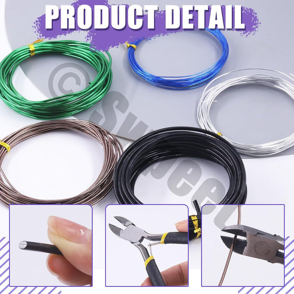 Swpeet 6Pcs 5 Sizes 0.8/1/ 1.5/2/ 3 mm Bonsai Training Wire 82 Feet Total with Wire Cutter, Aluminum Wire Bonsai Tool Kit, Bonsai Accessories for Bonsai Trees Indoor Garden DIY Tools
