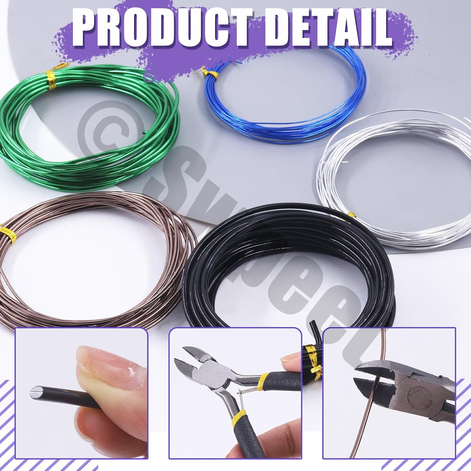 Swpeet 6Pcs 5 Sizes 0.8/1/ 1.5/2/ 3 mm Bonsai Training Wire 82 Feet Total with Wire Cutter, Aluminum Wire Bonsai Tool Kit, Bonsai Accessories for Bonsai Trees Indoor Garden DIY Tools