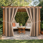 Water Proof Outside Curtains with Grommet Top for Porch, W52 x L120 Thermal Insulated Washable Outdoor Divider Drapes for Patio Gazebo Deck Pool Area Pergola Cabana (Camel Brown, 2 Panels)