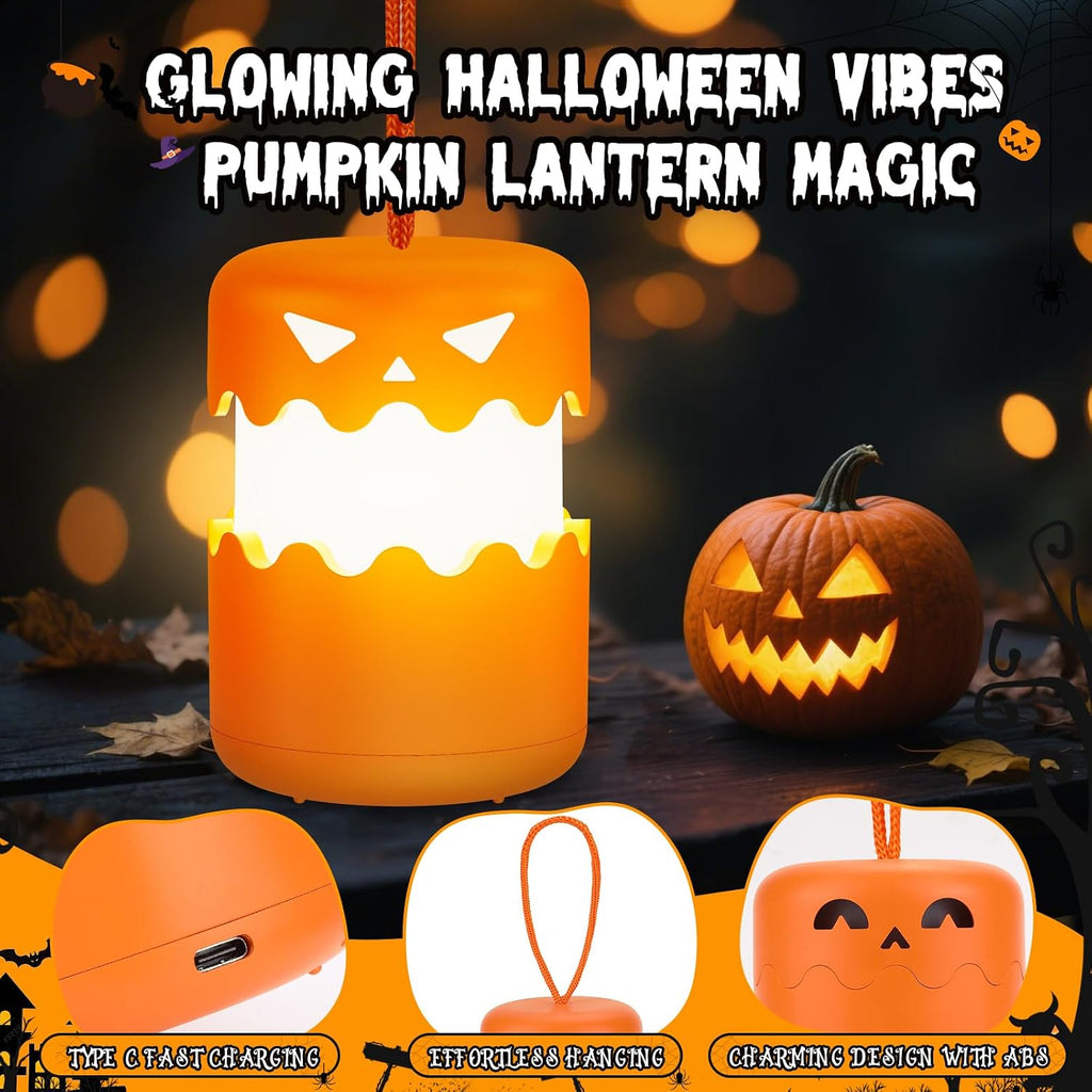 Rechargeable Halloween Pumpkin Lantern Light Collapsible Jack O Lantern | Battery Operated Pumpkin Lantern with Lanyard - Halloween Party Favor Decoration Outdoor Light up Pumpkin for Halloween Party