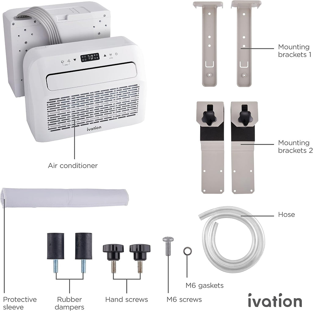 ivation 6,500 btu camper air conditioner | portable showing dimensions