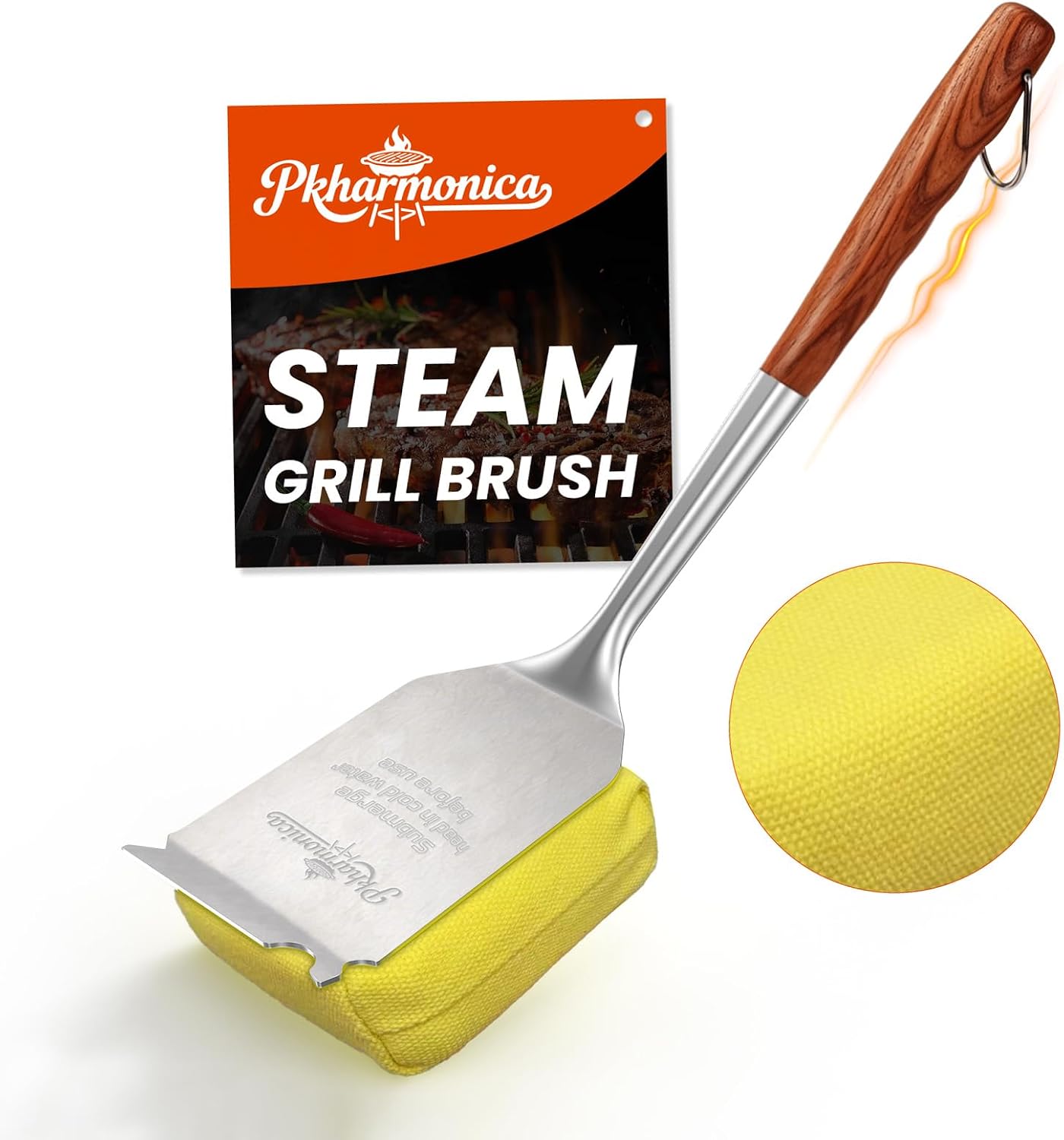 Grill Brush for Outdoor Grill, Bristle Free Grill Brush with Scraper, Safe Steam Grill Cleaner for BBQ & Griddle, Long Rosewood Handle Reaches Corners, for Cast Iron & Stainless Steel Grates