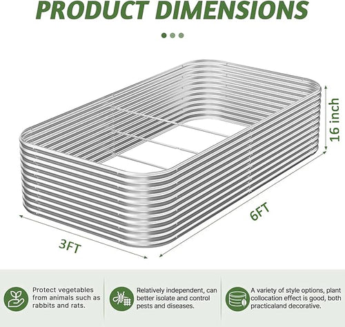 2 Pack Tall 6x3FT Corrugated Galvanized Steel Raised Garden Bed Outdoor, Metal Above Ground Garden Bed for Vegetables and Flowers, Raised Beds for Gardening