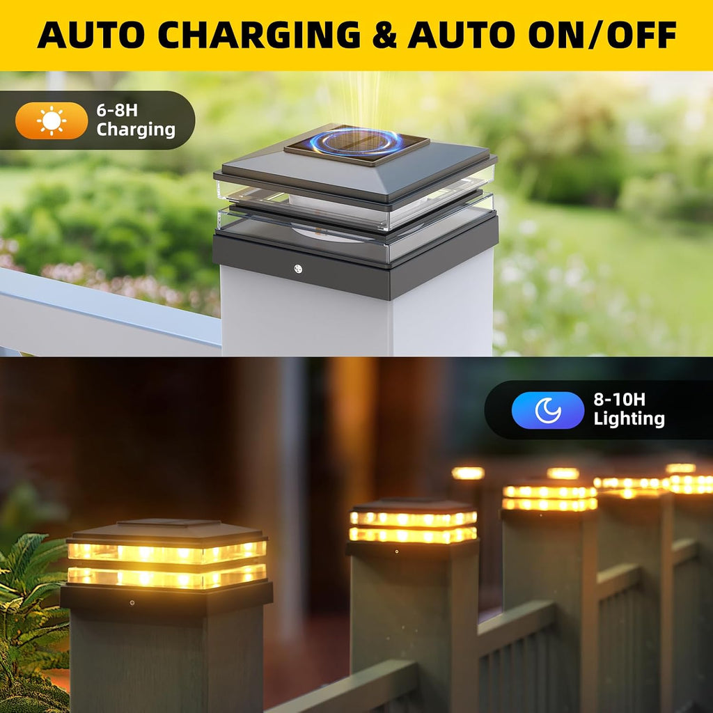 12 Pack Solar Post Cap Lights Outdoor Waterproof, Warm & Cool White, Black | Fits 4x4 Wooden and Vinyl Posts,Fence Deck Post Lights, High-Brightness LEDs