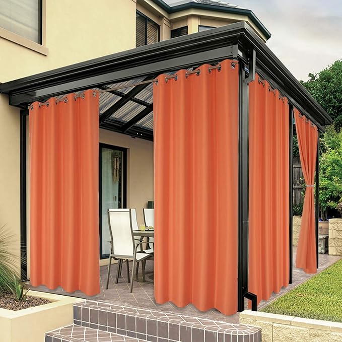 BONZER Outdoor Waterproof Curtains for Patio Privacy Grommet Light Filtering Outside Curtains for Gazebo, Porch, Pergola, Pavilion, 1 Panel, 84W x 108L inch, Mecca Orange