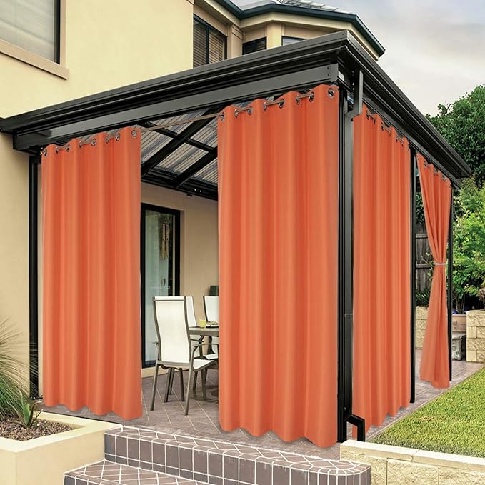 BONZER Waterproof Indoor/Outdoor Curtains for Patio Thick Privacy Grommet Curtains for Bedroom, Living Room, Porch, Pergola, Cabana, 1 Panel, 54W x 120L inch, Mecca Orange