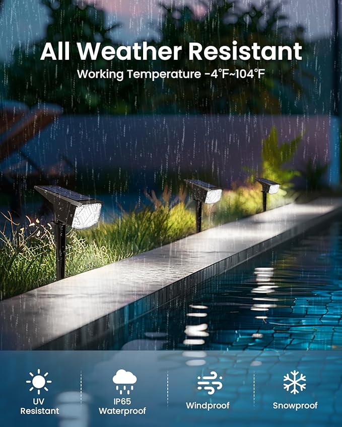 Solar Spot Lights Outdoor, Solar Lights Outdoor Waterproof IP65, Compact Design, Landscape Spotlights for Garden Tree Yard House Pathway Decorations, 4 Pack, Cool White