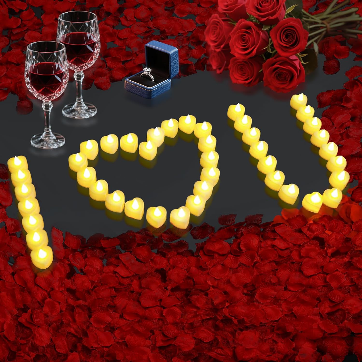 6000 PCS Artificial Rose Petals with 72 PCS Flameless LED Candles Set | Decoration for Special and Romantic Night, Wedding Anniversary, Event, Party Decoration