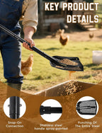 heavy duty sifting shovel with adjustable handle (26"-48"), side view