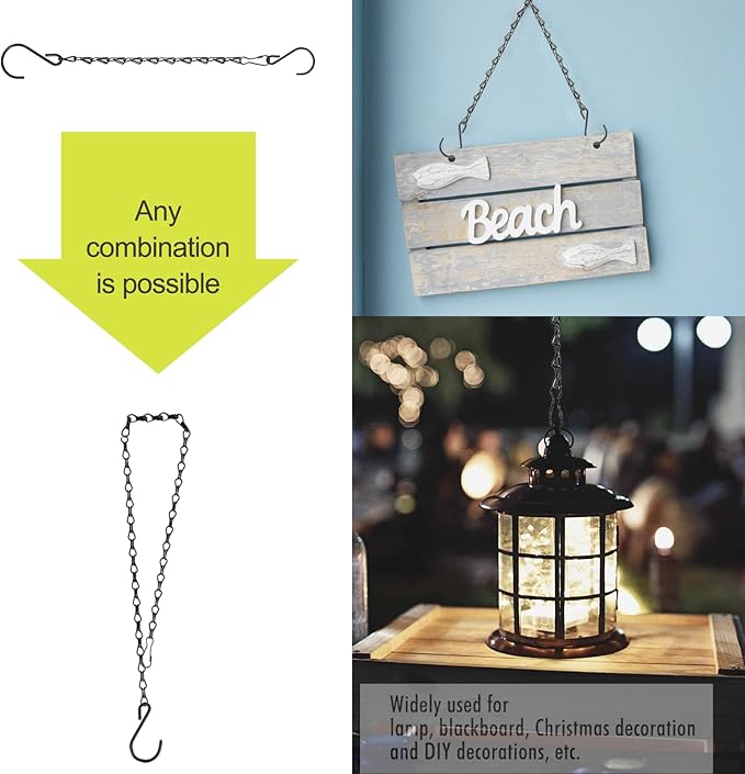 RIFNY 20 Inch Chain for Hanging Plants, Black Small Plant Chains for Hanging Baskets Kits with Hooks for Bird Feeders Planters Billboards Lanterns Wind Chimes Ornaments Outdoor Indoor Use (5 PCS)