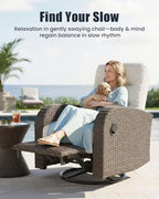 Outdoor Swivel Recliner Chair Set of 2, All-Weather Wicker Reclining Patio Chair with Adjustable Backrest and Footrest