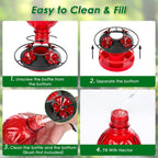 20oz Glass Hummingbird Feeder for Outdoor with Anti-Bee Ports, Red | Attract More Hummingbirds, Durable Glass, Leak-Proof, Easy To Clean, Built In Ant Moat, Bird Lover Gift, Hanging Garden Decor