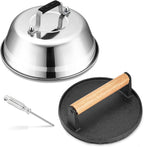 HaSteeL Basting Cover & Burger Press for Outdoor Grilling Steaming | 9In Stainless Steel Melting Dome & 6In Grill Press, Professional Griddle Lid Kit for Flat Top Teppanyaki Cooking
